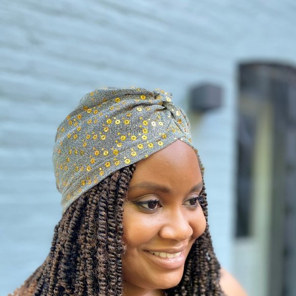 Handmade Sequined Hair Turban Hair Cover - Protective Styling & Costume - Picture 8 of 9